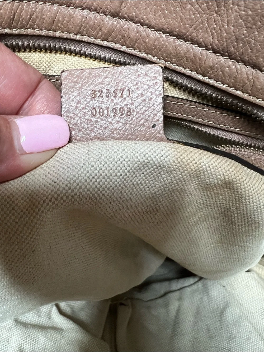 Gucci Bree GG Canvas Leather Tote Bag Pink/Taupe Authentic Made in Italy 323671